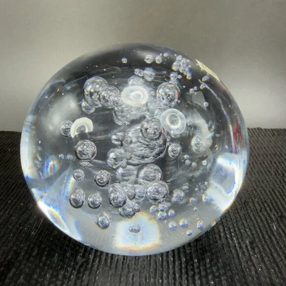 1970s Swedish Ursholt Clear Round Orb Paperweight Witch Ball Bubbles W Labels